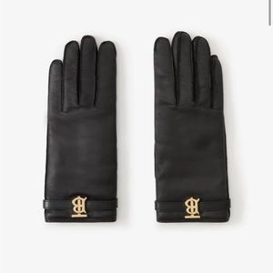 New Burberry Cashmere-lined Monogram Motif Leather Gloves